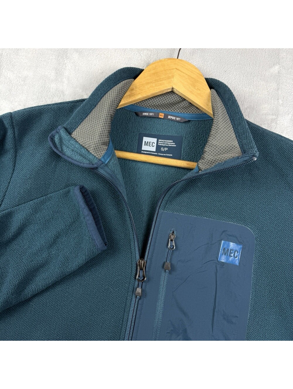 MEC Men S Teal Full Zip Technical Polartec Fleece Jacket Chest Pocket Gorpcore